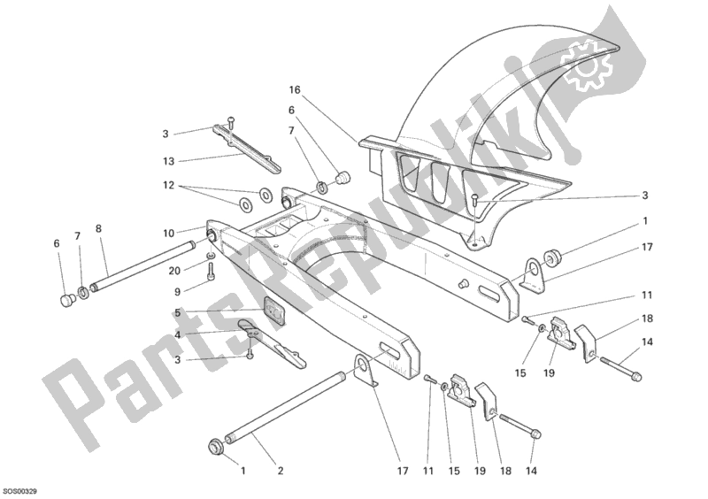 Tutte le parti per il Forcellone del Ducati Monster 695 USA 2008